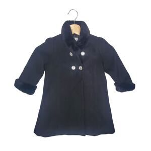 Heirloom Black Fur Trimmed Embellished Buttons Kids Coat Glamorous Old Money